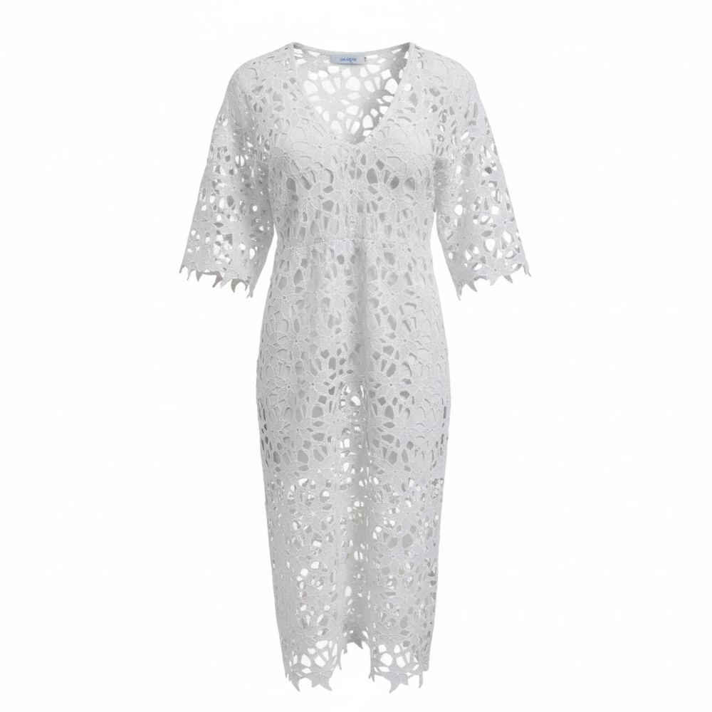 Chic White Crochet Beach Cover-Up - Picture 4 of 7